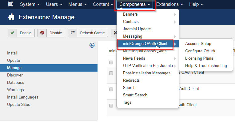 Linkedin OpenId Connect_sso_navigation bar to go to the configuration page of the plugin