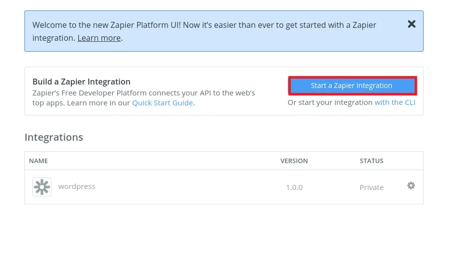 zapier-integration with api key method:Start a new