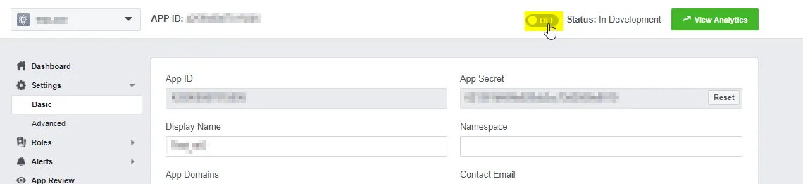 facebook social login app status in development mode to live mode for Prestashop