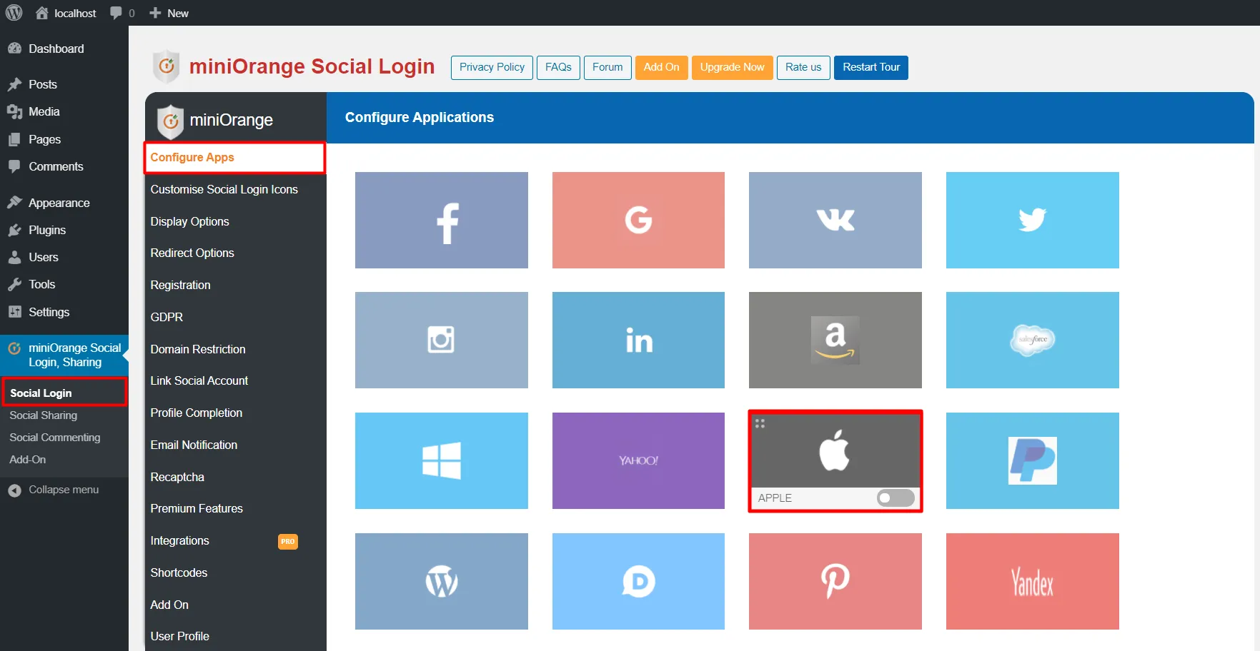 Social Login miniOrange apple login setup