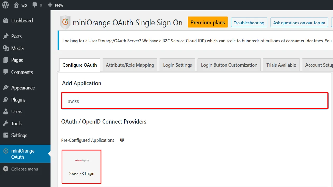 OAuth/OpenID Swiss Single Sign On SSO WordPress select-swissapp