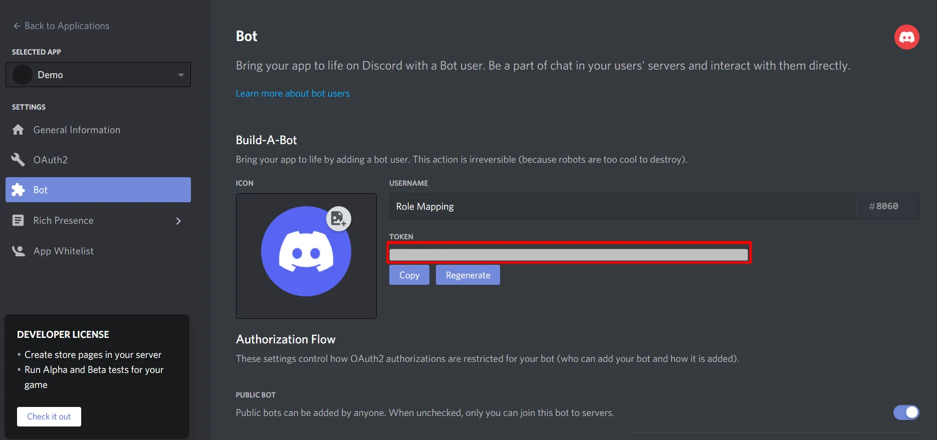 bot to for user in discord role mapping application