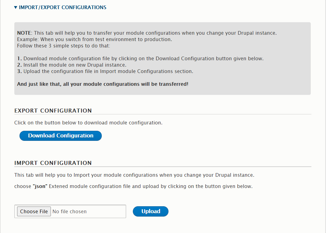 Drupal SAML single sign Import Export Configurations