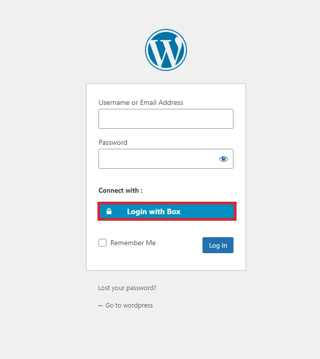 Box Single Sign-on (SSO) - WordPress create-newclient login button