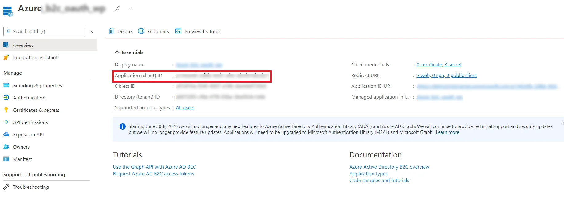 Configure Azure B2C SSO (Single Sign-On) - Application ID