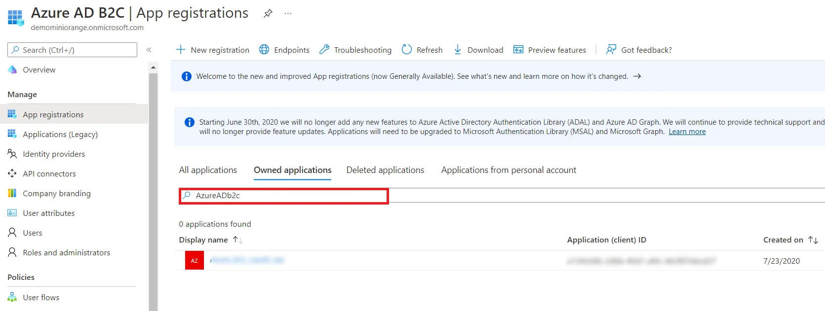 Configure Azure B2C SSO (Single Sign-On) - Applications option