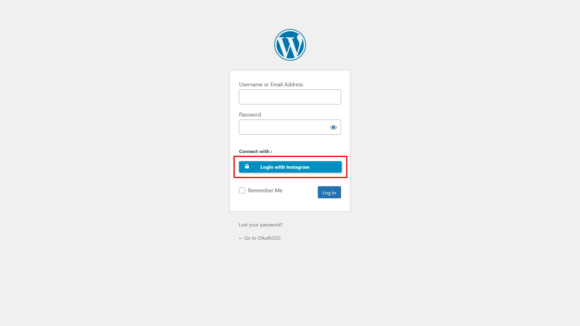 Instagram Single Sign-on (SSO) - WordPress create-newclient login button setting