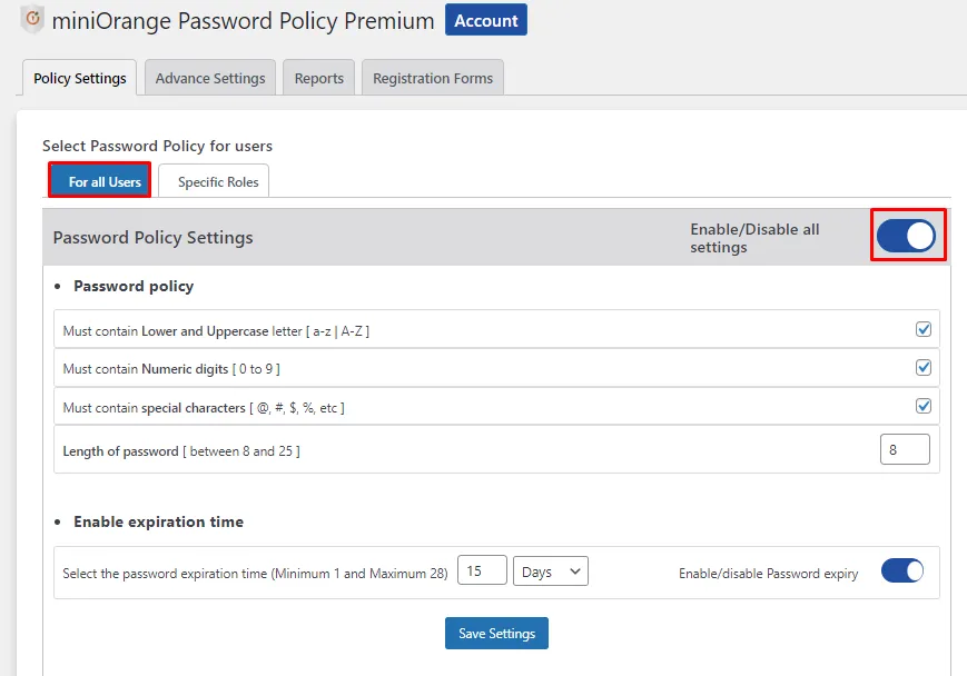 Password Policy All User Based - Select For all users