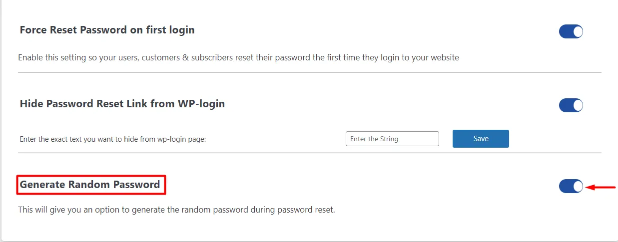 WordPress password security configuration - Enable Generate random password