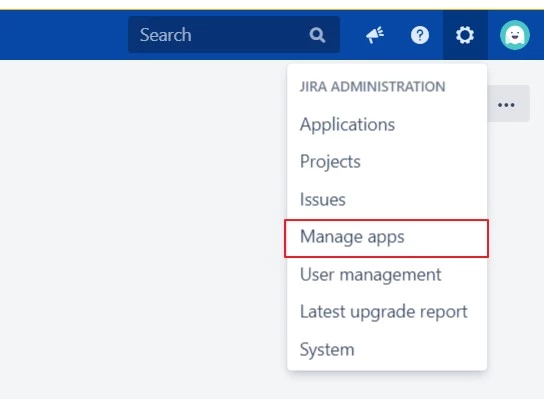 Share Issue for Jira, Manage apps menu