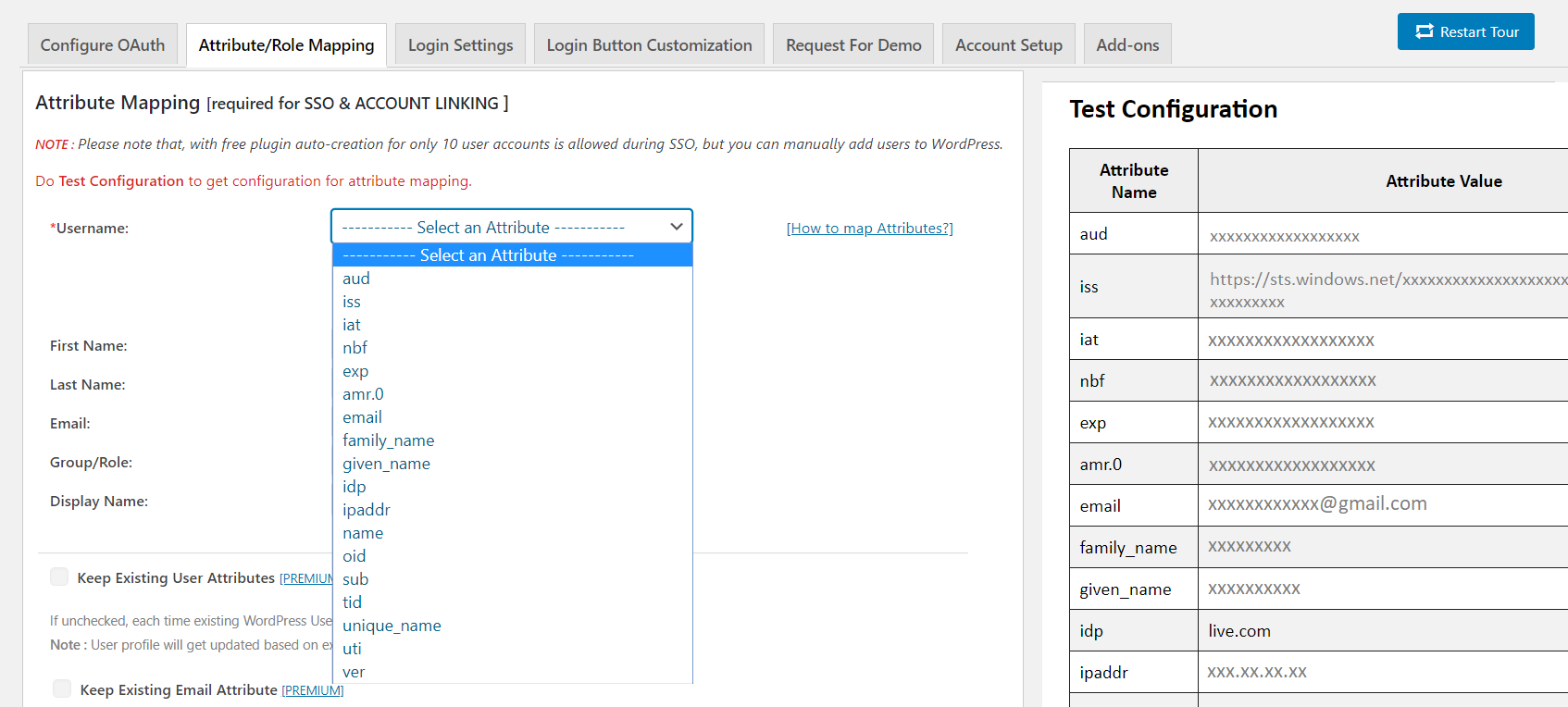 Cloud Foundry OAuth Attribute Mapping Section