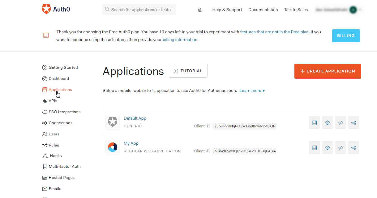 SAML Single Sign-On (SSO) using Auth0 Identity Provider (IdP), Go to Applications
