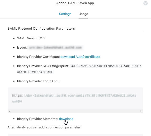 SAML Single Sign-On (SSO) using Auth0 Identity Provider (IdP),  IDP metadata download 