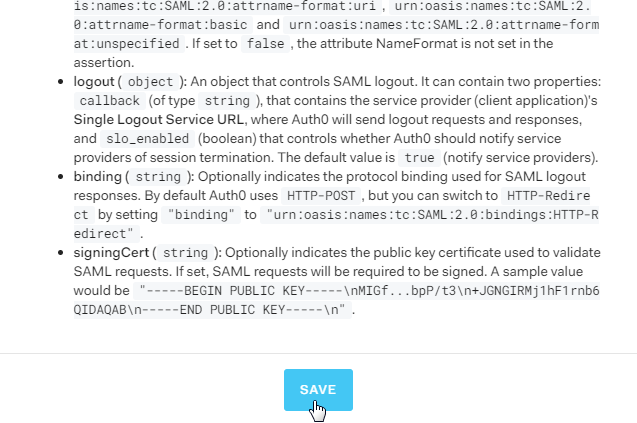 SAML Single Sign-On (SSO) using Auth0 Identity Provider (IdP), Save entity ID