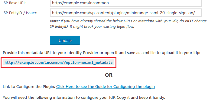 SP metadata to the Incommon discovery service