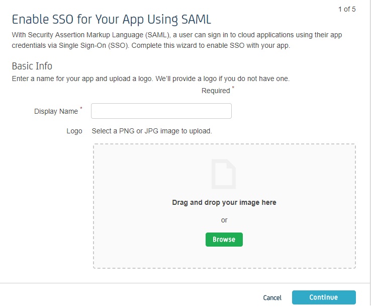 Single Sign on Using CA Identity,CA Identity SSO Login, Enable SSO, Enter name for app