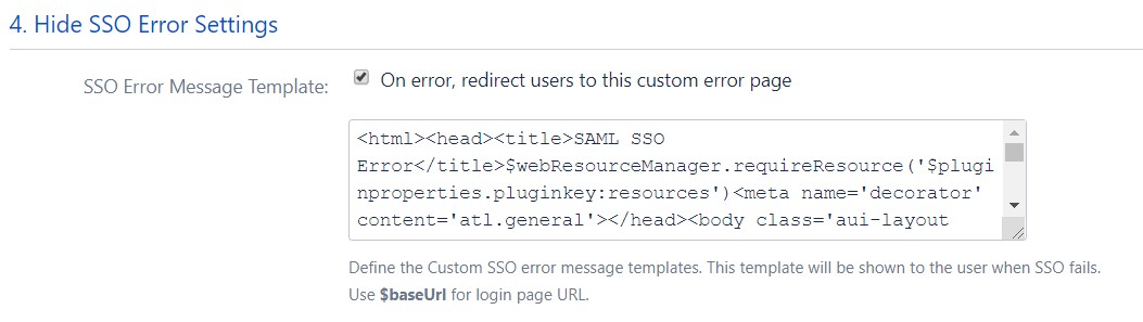 SAML Single Sign On (SSO) into Jira, Custom error settings