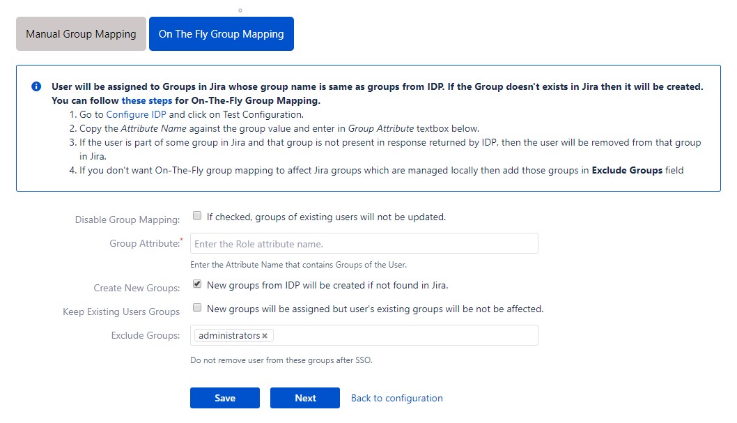 SAML Single Sign On (SSO) into Jira, On the fly group mapping