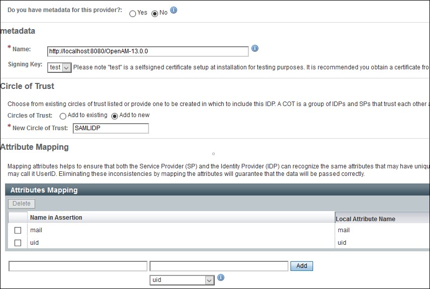 SAML Single Sign On (SSO) using OpenAM Identity Provider, Configure Identity Provider
