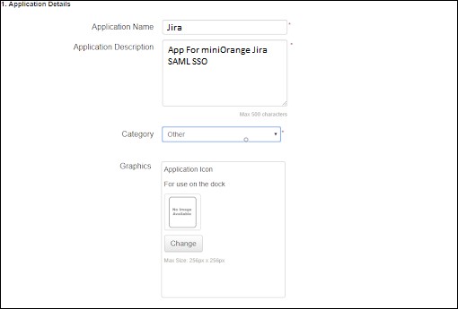 SAML Single Sign On (SSO) using Ping One Identity Provider, Fill Application Details