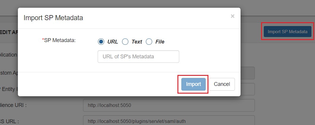 SAML Single Sign On (SSO) using miniOrange Identity Provider,  miniorange SSO Login,Import SP Metadata using URL, Text or File