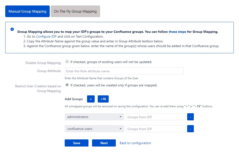 SAML Single Sign On (SSO) into Confluence, Manual group mapping