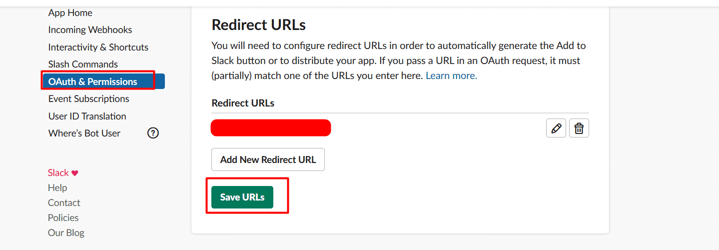 Slack redirect url add Joomla OAuth Client 
