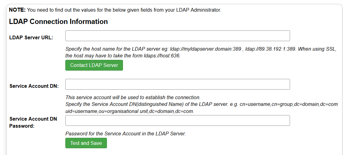 Joomla ldap Service account DN and password 