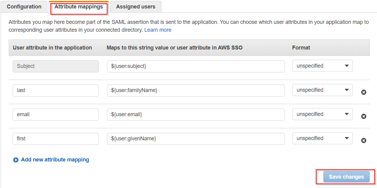 SAML Single Sign On(SSO) using AWS Identity Provider, Attributes