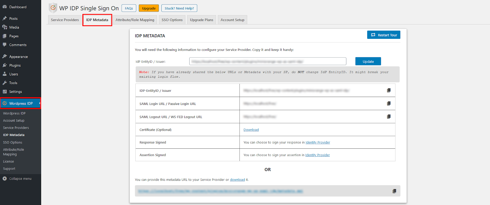 Umbraco Single Sign-On (SSO) using WordPress as IDP - download metadata