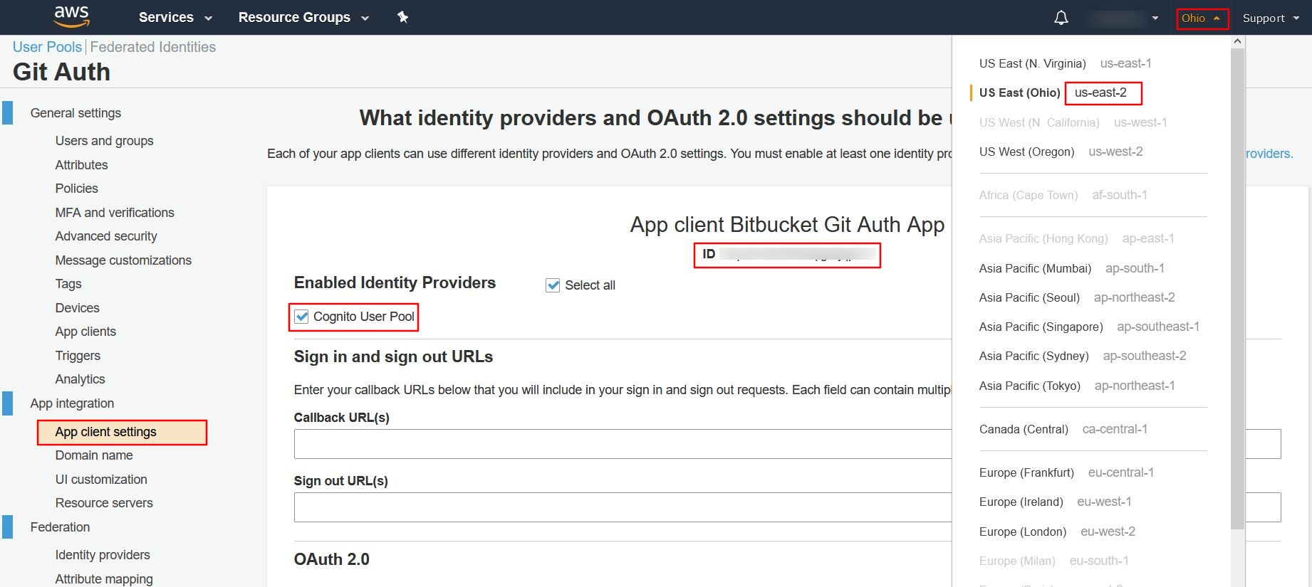 Git Authentication using AWS Cognito as Identity Provider, Enable User pool and copy the client ID