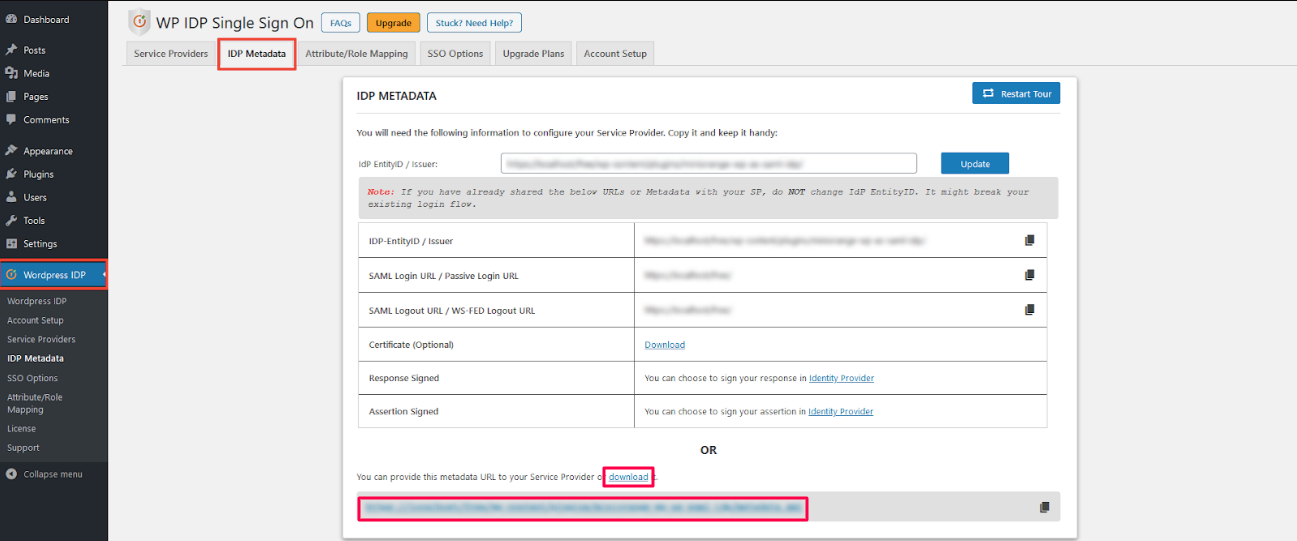 wordpress saml upload metadata aws cognito as sp