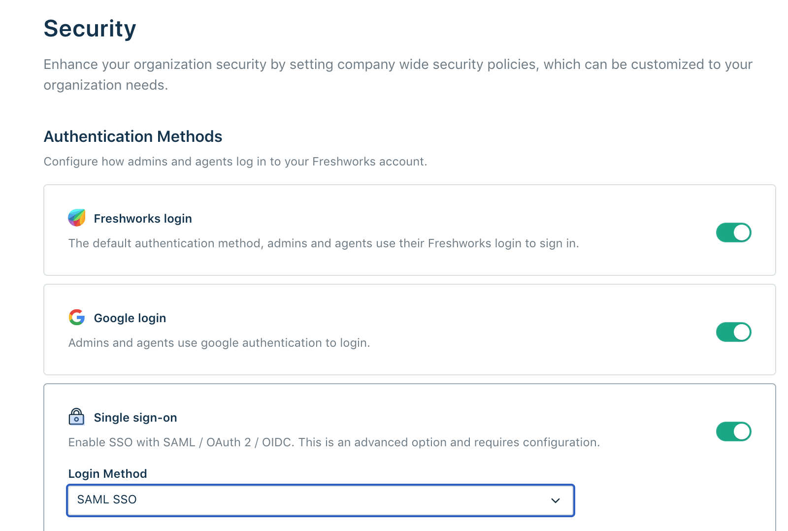 FreshDesk settings freshdesk as sp