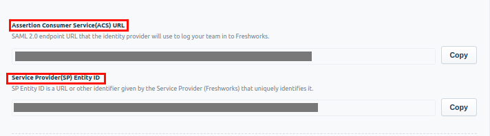 entity id and acs url freshdesk as sp