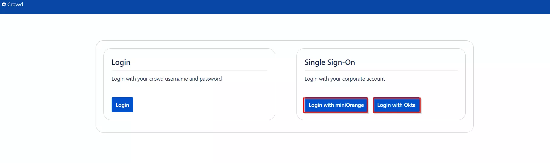 Crowd への SAML シングル サインオン (SSO)、複数の IDP のログイン ページのログイン ボタン