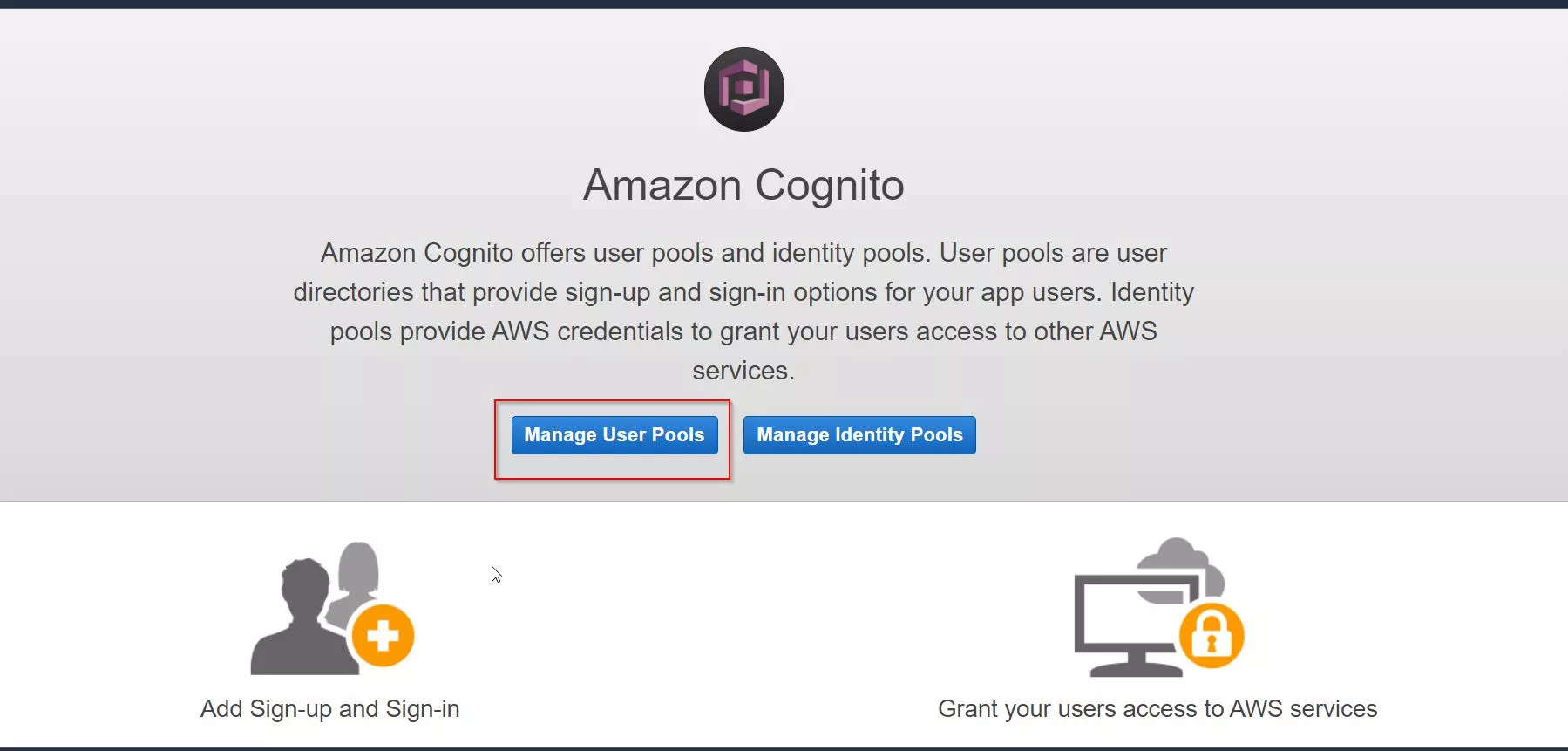 AWS Cognito as SP and Magento as IDP, Manage User Pools