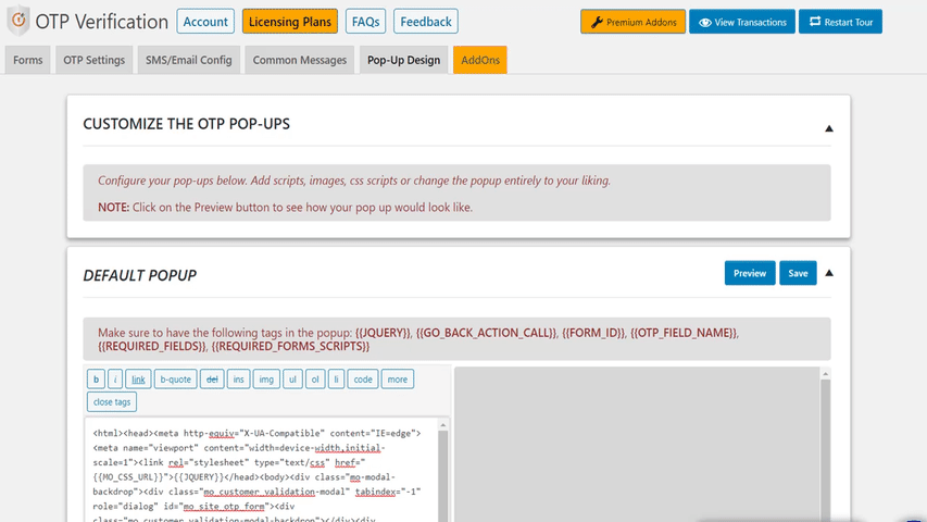 OTP Verification WordPress Comment Form design the pop-up