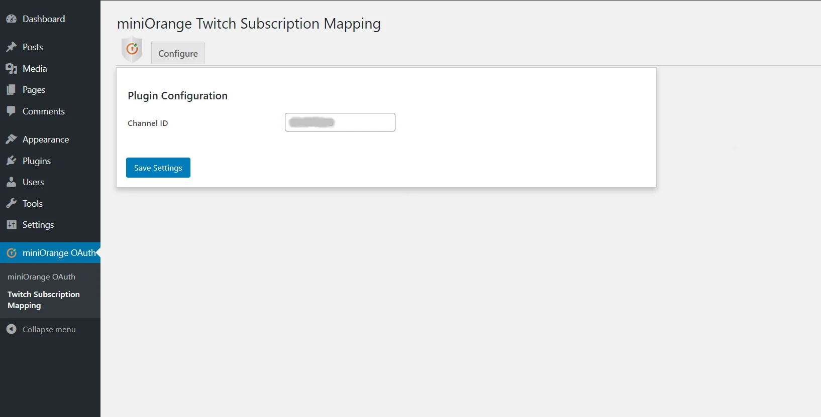 Twitch Single Sign-On (SSO) OAuth/OpenID WordPress enter your channel id 