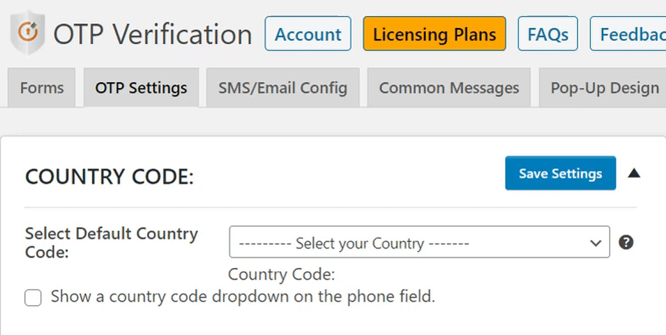 OTP Verification Caldera Change Country Code