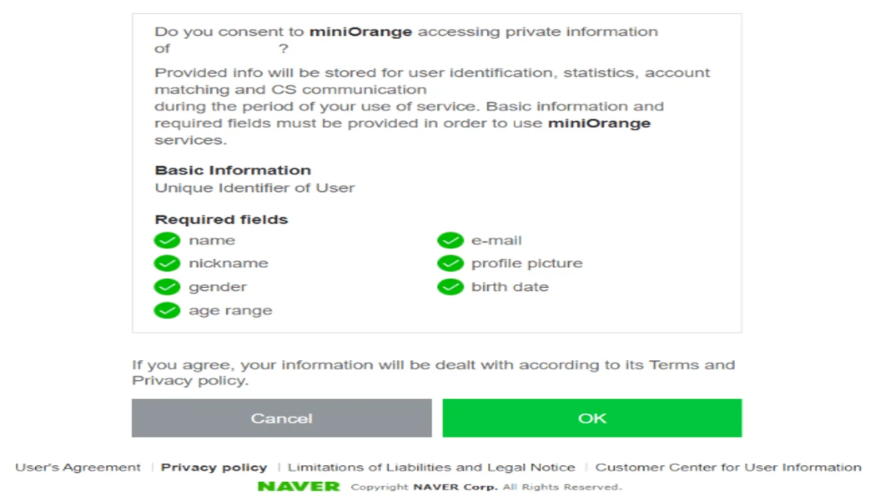 OAuth/OpenID Naver Single Sign On SSO permission-ok
