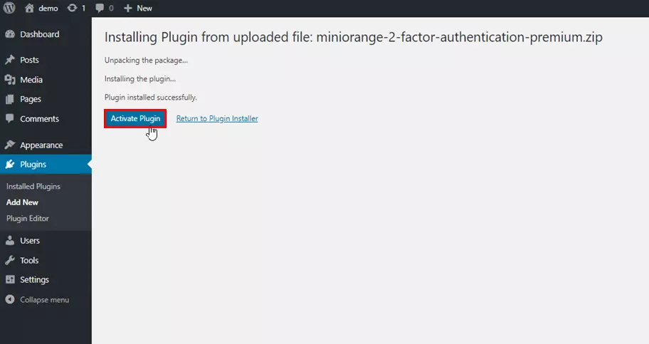 Activation du plugin Premium 2fa
