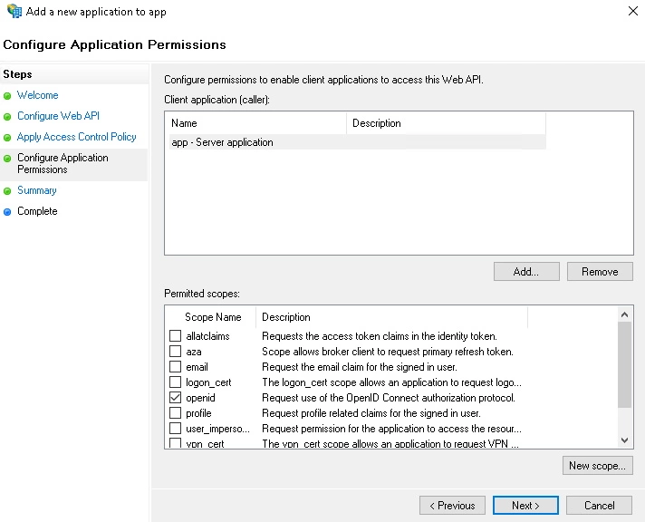OAuth / OPenID Single Sign On (SSO) using ADFS, Configure Application
