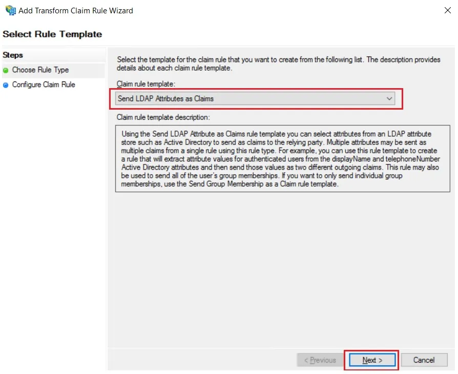 Authentification unique SAML (SSO) à l'aide du fournisseur d'identité ADFS, envoyer les attributs LDAP en tant que revendications