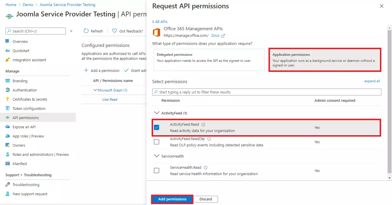 Office 365 ( Microsoft Azure AD) SAML SSO with Office 365 as IDP, API-permission