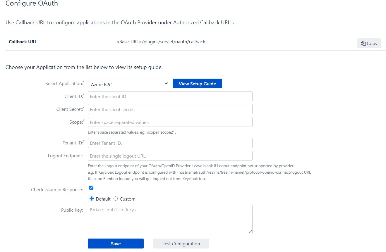 OAuth / OpenID Single Sign On (SSO) into Bamboo Service Provider, Select Azure AD B2C Application