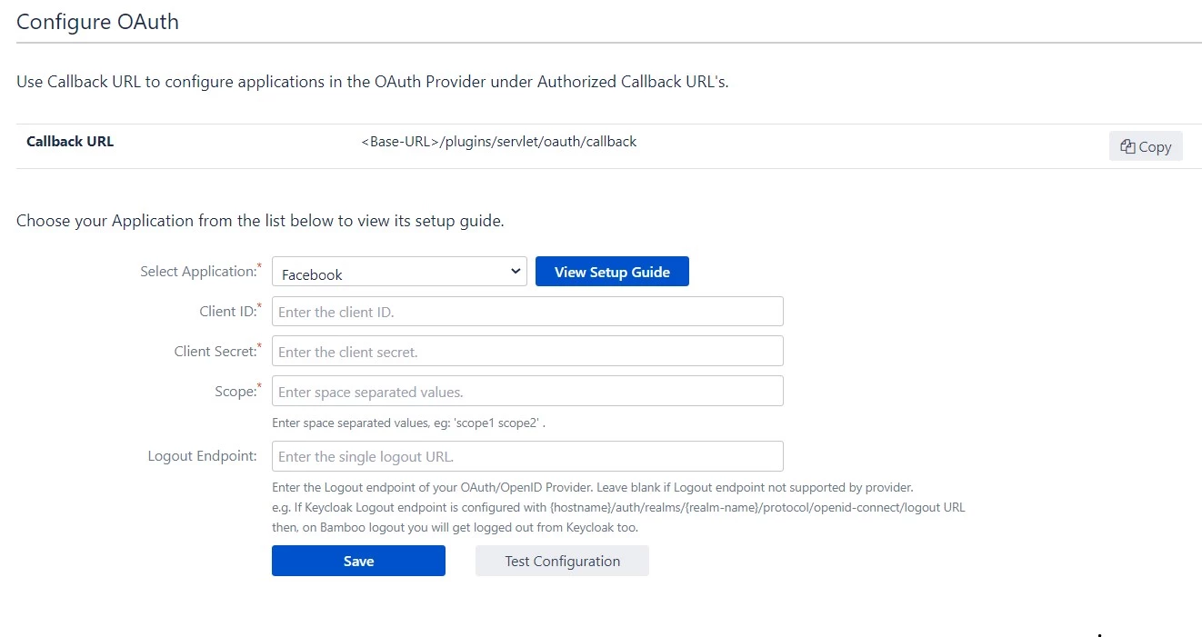 OAuth / OpenID Single Sign On (SSO) into bamboo Service Provider, Select Facebook Application
