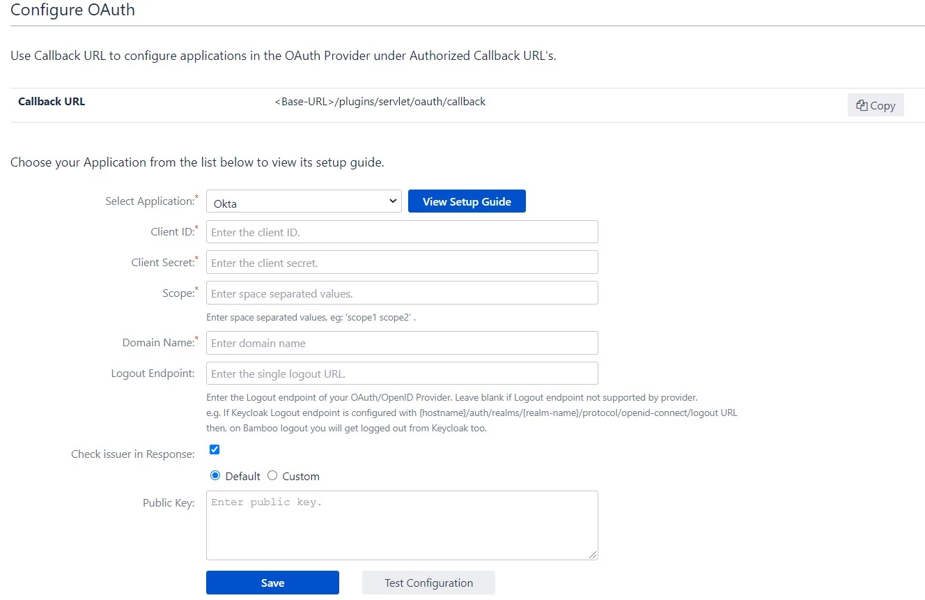 OAuth / OpenID Single Sign On (SSO) into Bamboo Service Provider, Select Okta Application