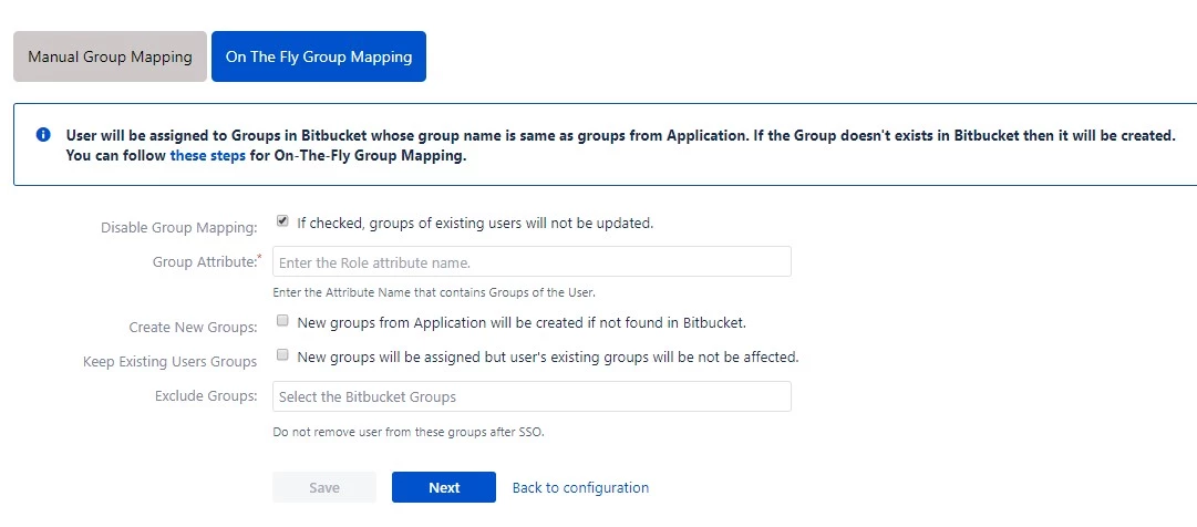OAuth / OpenID Single Sign On (SSO) into Bitbucket Service Provider, On the fly group mapping