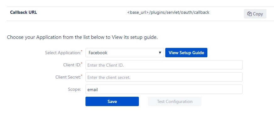 OAuth/OpenID Single Sign On (SSO) into Bitbucket Service Provider, Using Facebook - Configure OAuth tab