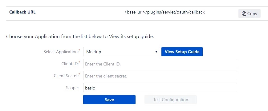 OAuth/OpenID Single Sign On (SSO) into Bitbucket Service Provider, Using Meetup- Configure OAuth tab